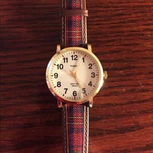 ✨⚓️ Women’s Plaid and Leather Wide Timex Watch
